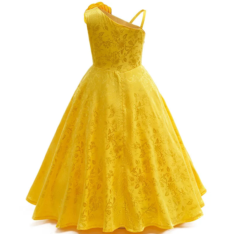 Maxy Elegant Solid Evening Gown Yellow Princess Dress For Girls Party Dresses Fashion Cartoon Rabbit Police Same Cosplay Costumes