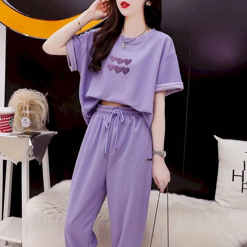 Maxy Oversized Pants Sets Women's Tracksuit Korean Fashion New O Neck T-shirt and Sweatpants Sporty Casual Two Piece Sets for Women