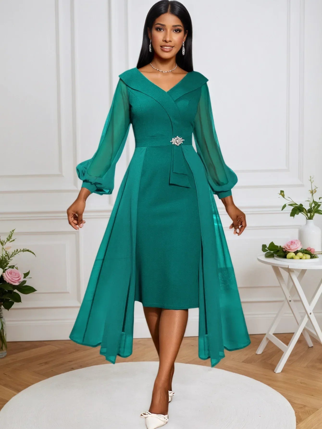 Maxy Dashiki African Dresses for Women Elegant African Autumn Long Sleeve V-neck Party Evening Bodycon Dress Christmas Gowns Outfits
