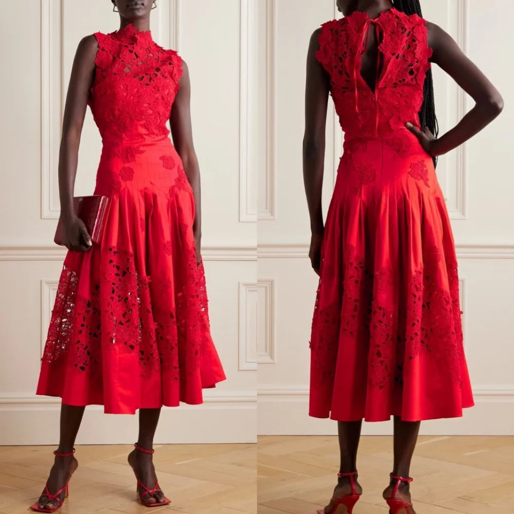 Maxy Customized Evening Jersey Pattern Sequined Ruched Birthday A-line High Collar Bespoke Occasion Gown Midi Dresses