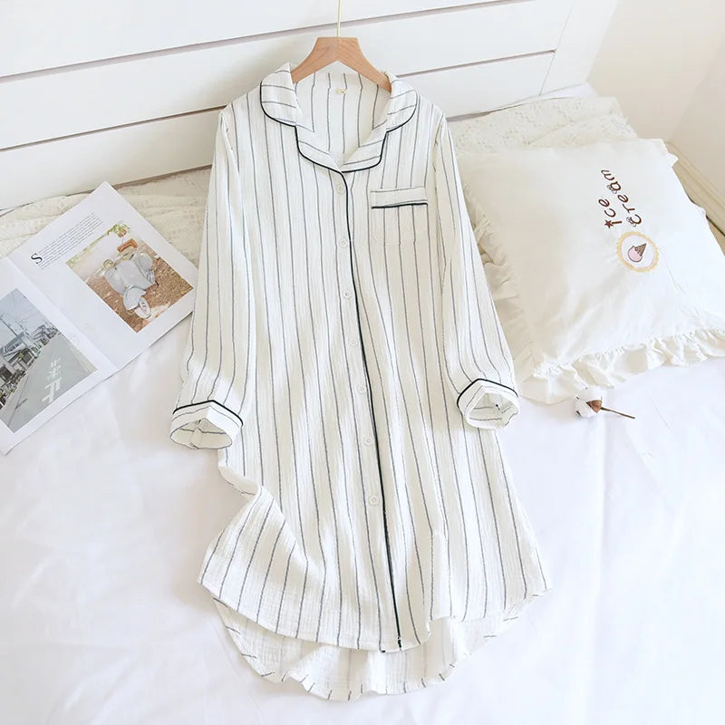 Maxy Kimono Home Service Pajamas Women Japanese-Style Spring And Summer 100% Cotton Crepe Nightgown Bathrobe Robes