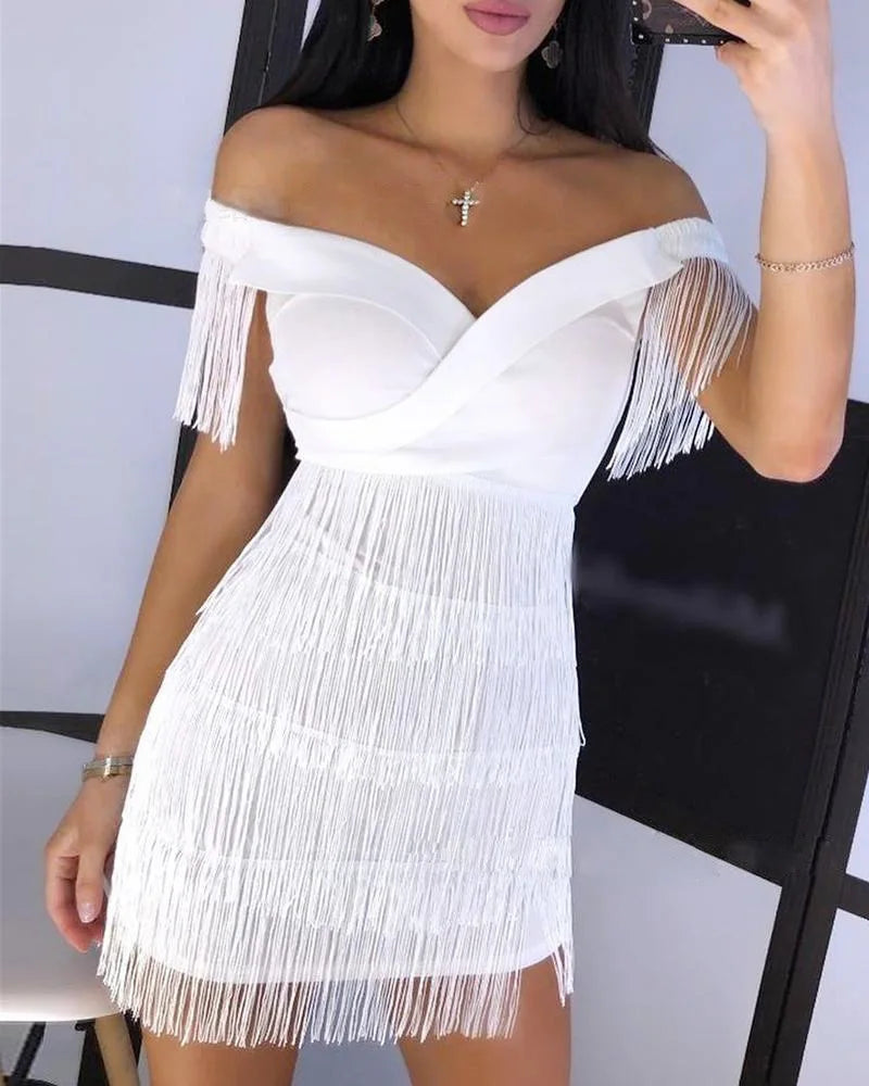 Maxy Elegantes Prom Evening Party Wear Women Sleeveless Bodycon Dress Summer Fringe Tassel White Dresses 2024 Sun Dress