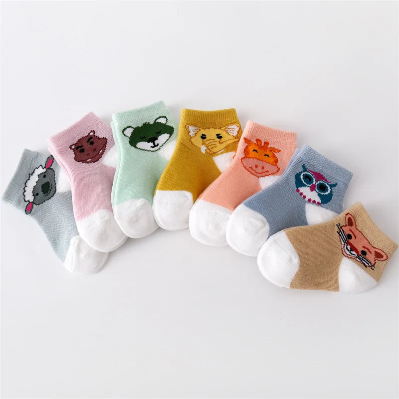 Maxy 7Pairs/lot Newborn Baby Boys Girls Socks Summer Mesh Thin Cotton Cartoon Infant Socks For Boy Girl Casual 0-24Month