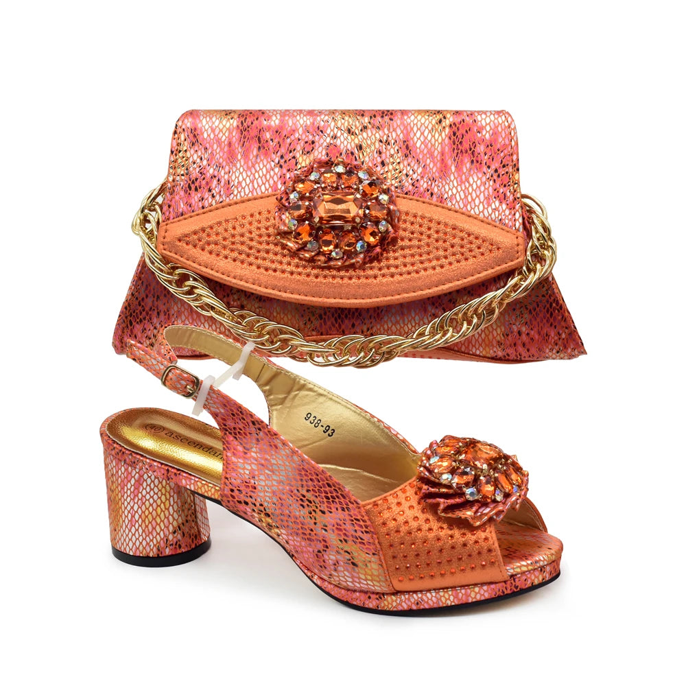 Momsey Shoe and Bag Set New 2024 Women Shoes and Bag Set gold Shoes with Matching Bag