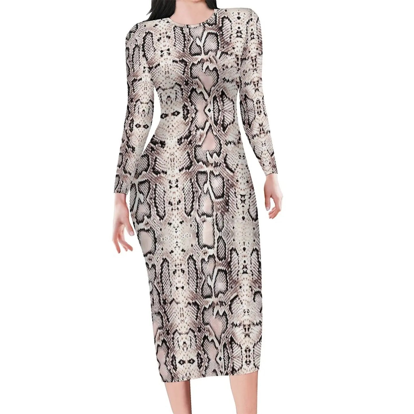 Amay Snakeskin Bodycon Dress Ladies Pink Snake Print Kawaii Dresses Autumn Long Sleeve Street Fashion Custom Dress Big Size 4XL 5XL