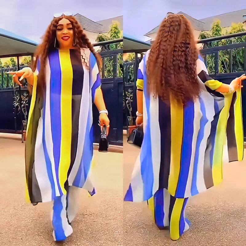 Amay Fashion Pants Set Women Two Piece Sets Fashion Oversize Chiffon 3/4 Sleeve Top And Pants Suit High Street Lady Chic Sets