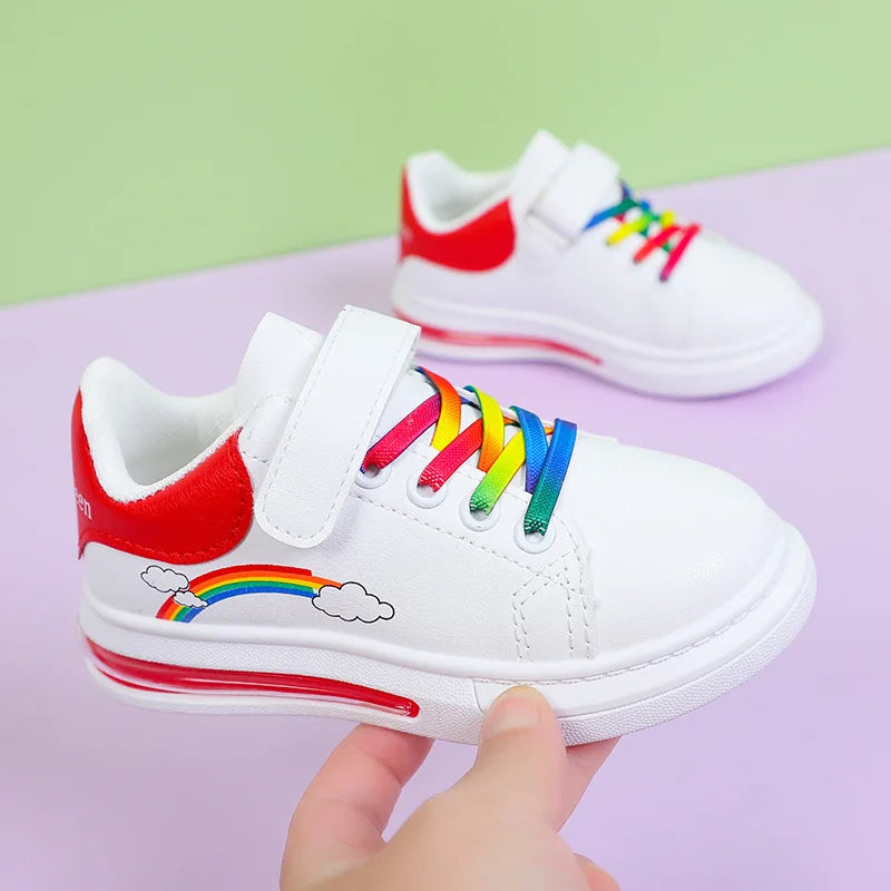 Maxy Kids Casual Board Shoes Soft Bottom Anti-slip Children Outdoor Sports Running Sneakers Fashion Rainbow Pattern Toddler Flats