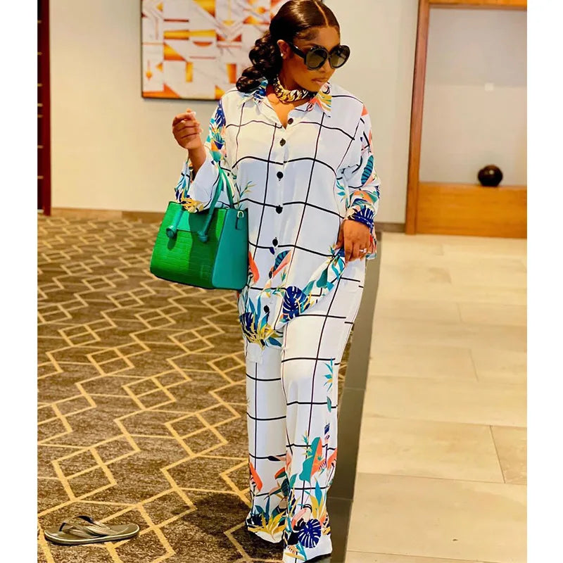 Maxy 2 Piece Set Africa Clothes 2024 African New Dashiki Fashion Suit Top and Trousers Super Elastic Party Plus Size For Lady