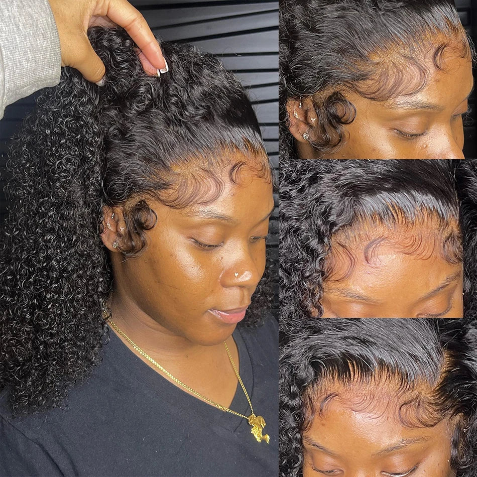 Maxy Glueless Human Hair Brazilian Short Kinky Curly Lace Frontal Wigs Wet And Wavy Pre plucked Hairline Ready To Go Wigs For Woman