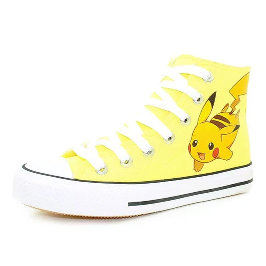 Maxy Pikachu Hot selling high top canvas shoes for women men's plus size cute student white sports shoes couple black casual shoes