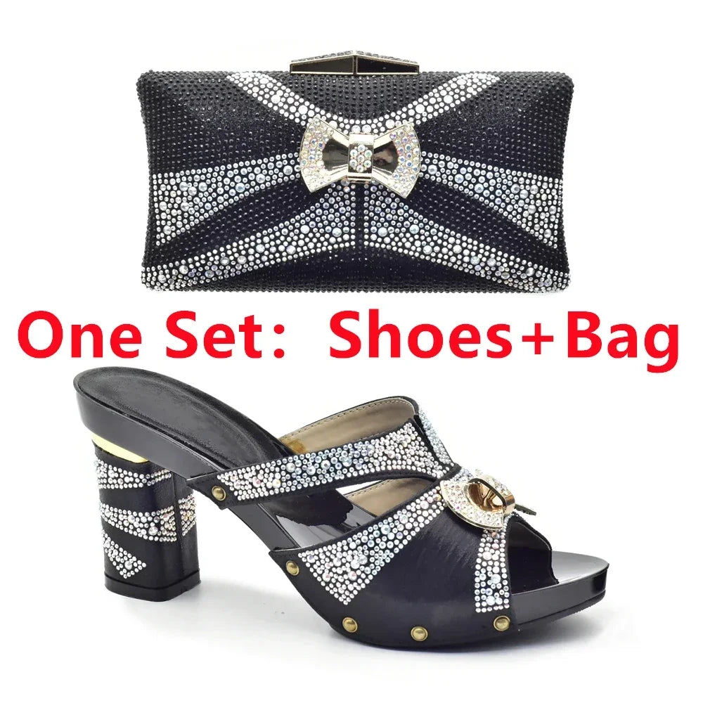 Maxy New Arrival African Matching Shoes and Bags in Women Nigerian Party Pumps Wedding Shoes Bride Wide Heels Women