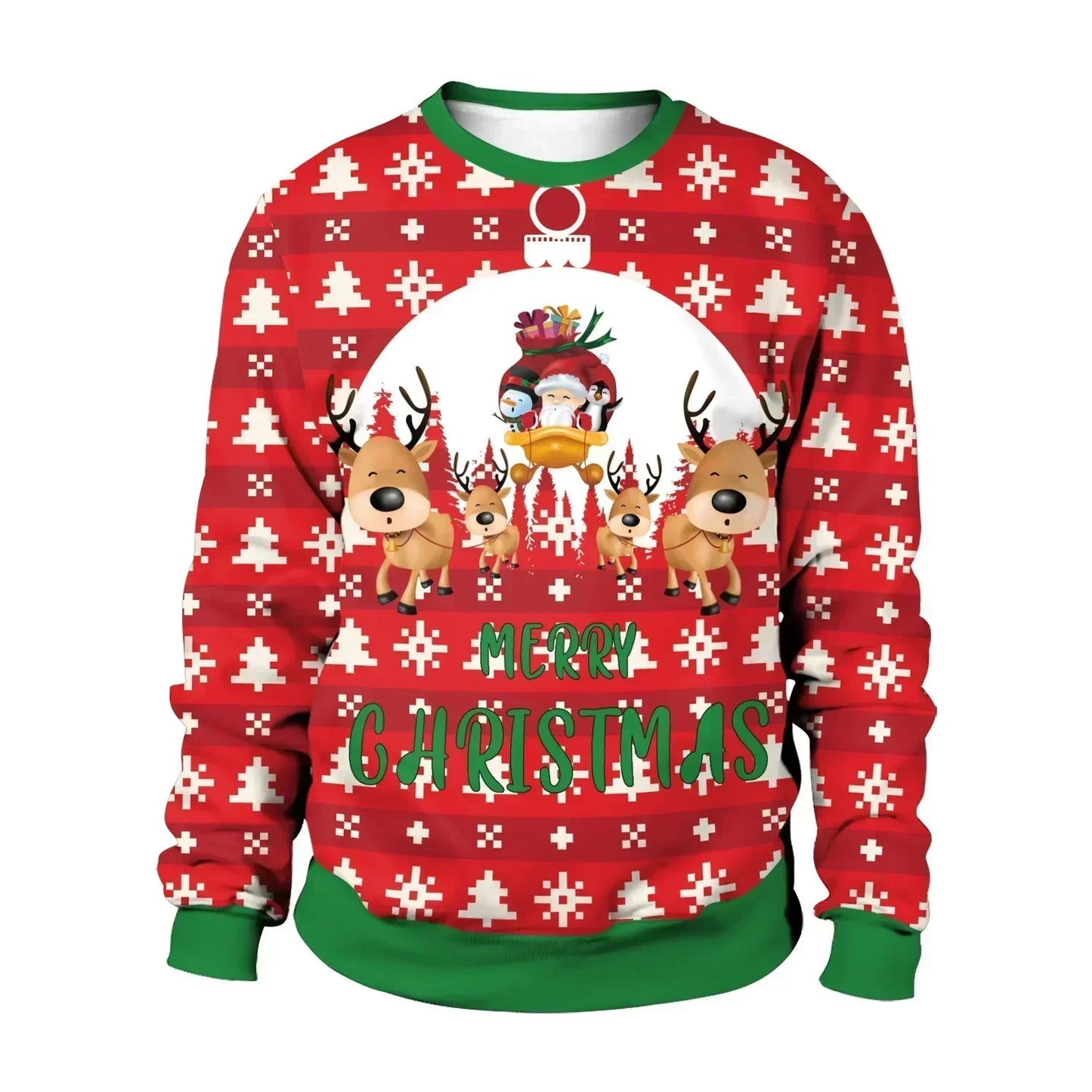 Christmas Pullovers Sweaters for Men Christmas Reindeer 3D Printed O-Neck Sweater Top Couple Clothing Holiday Party Sweatshirts