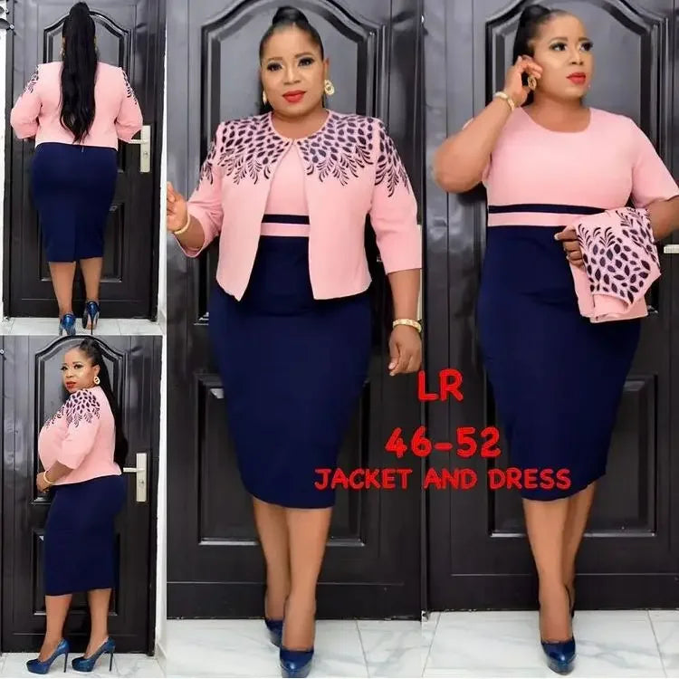 Maxy 2 Piece Set long Coat and Dress Christmas African Midi Dresses Women Bazin Riche African Clothing Dresses Africa Clothes