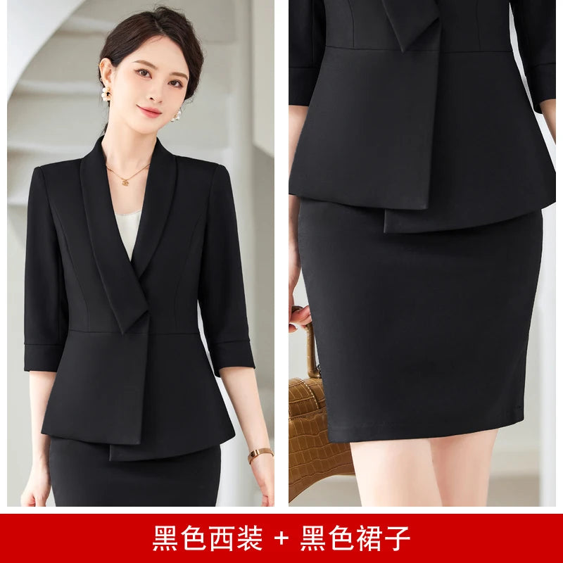 Maxy Women's Mid-Sleeve Blazer and Trousers Suit, Fashionable and Elegant, Spring and Summer, 2-Piece.