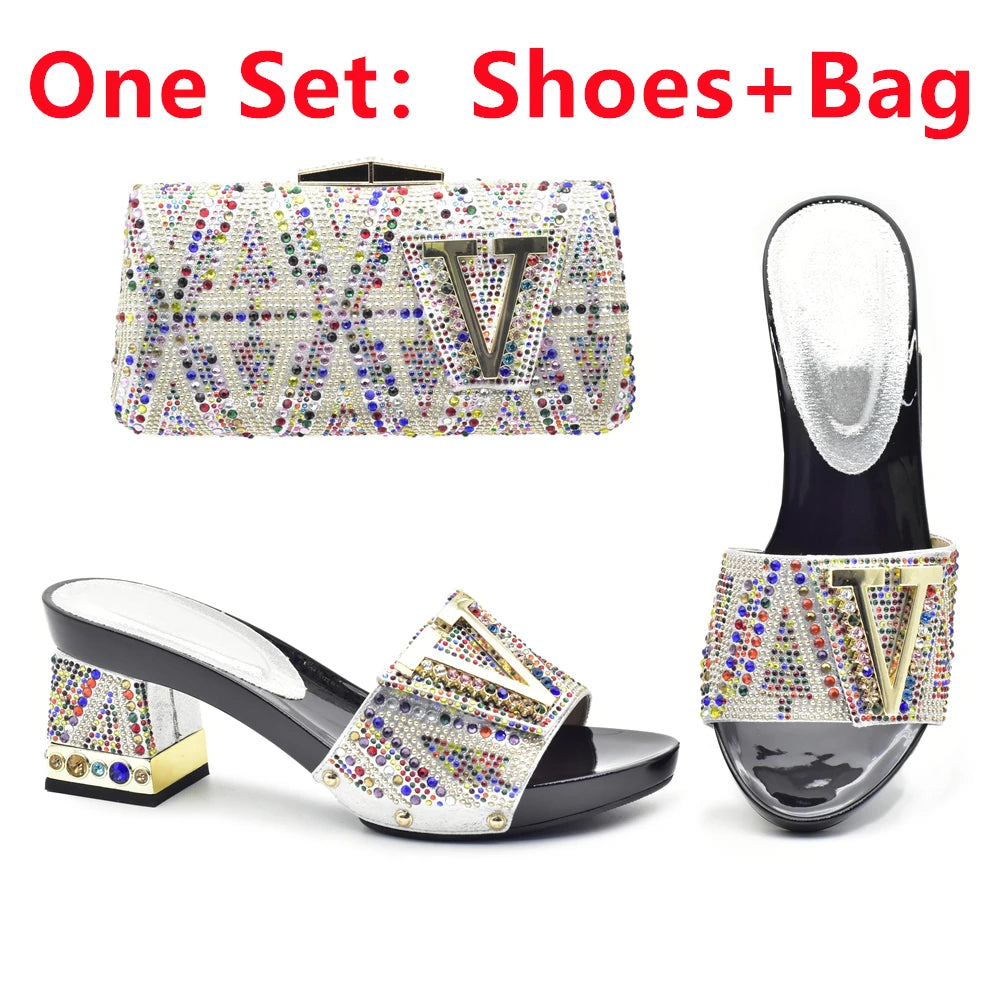 Maxy New Arrival Italian Shoes and Bags To Match Shoes with Bag Set Decorated with Rhinestone African Italian Party Shoes and Bag Set