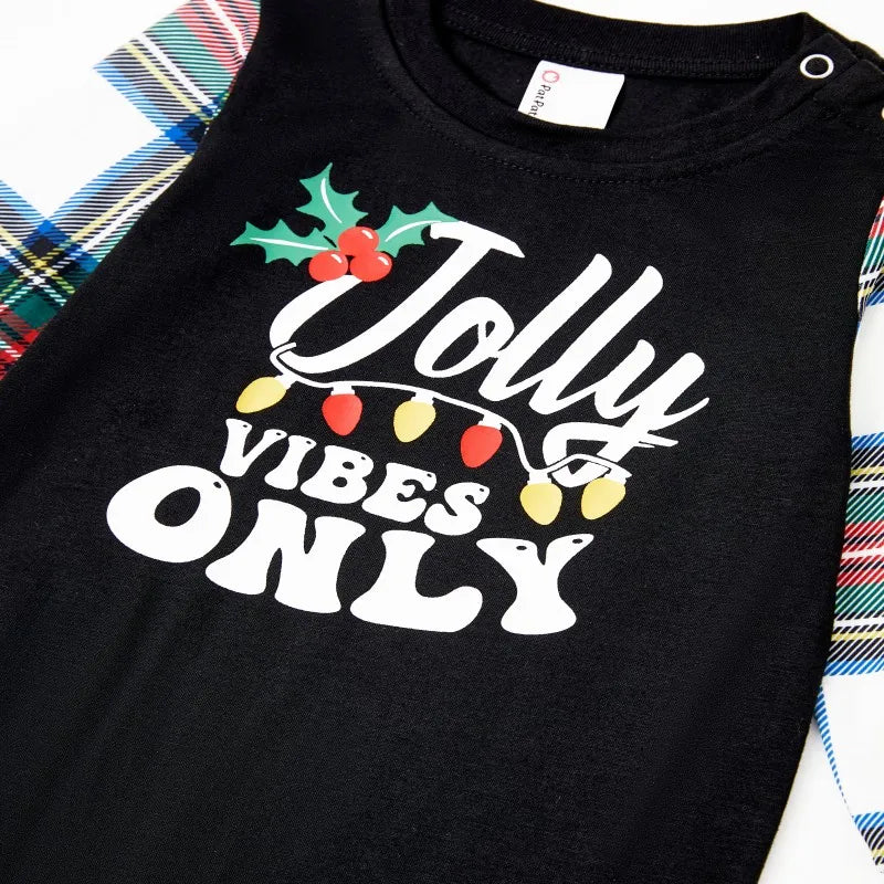 PatPat Christmas Pajamas Family Matching Xmas Light Jolly Vibes Long Sleeves Top Plaid Pants Pjs Sets