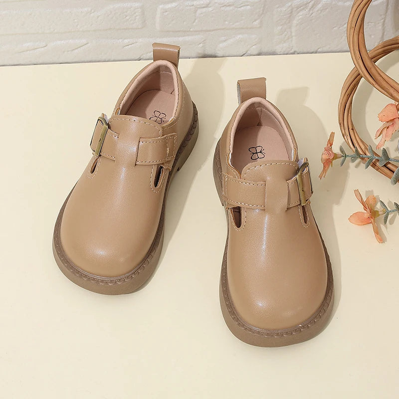 Maxy Children T-strap Casual Leather Shoes Toddler Gilrs Boys Low Heels Buckle Shoes Outdoor Infant Shoes Autumn Spring 4-12Y Sneaker
