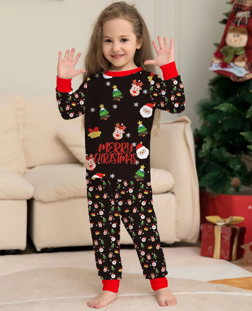 Xmas Family Matching Pajamas Set 2024 Christmas Deer Santa Print Pjs Adult Child Clothing Outfit set Baby Jumpsuit+Dog Clothes