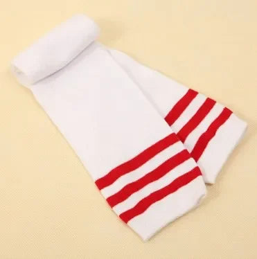 Maxy Kids Knee High Socks Girls Boys Football Stripes Cotton Sports School White Socks Skate Children Baby Long Tube Leg Warm