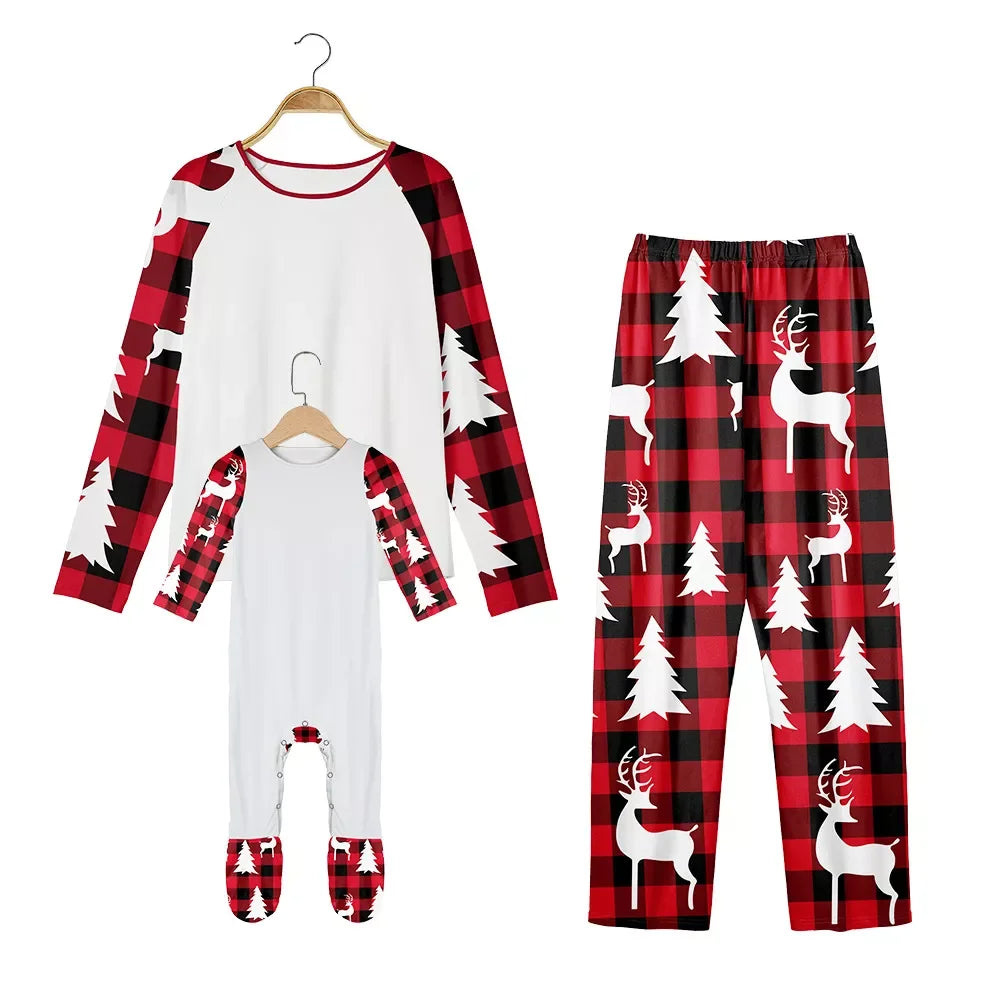 Max Blank Polyester Christmas Family Plaid Long Sleeve Clothes Sleepwear Matching Outfits Pajamas Set for Customized