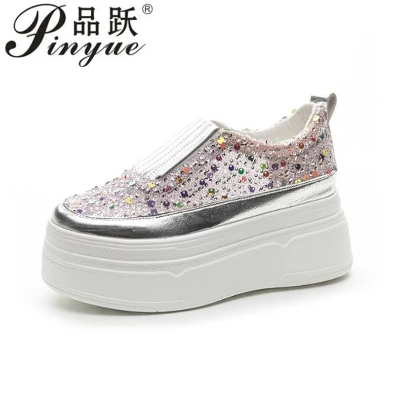 Visco Sneakers Women's Size 34 39 New Color Rhinestone Fashion Women Loafers Platform Fashion Shiny Women's Shoes