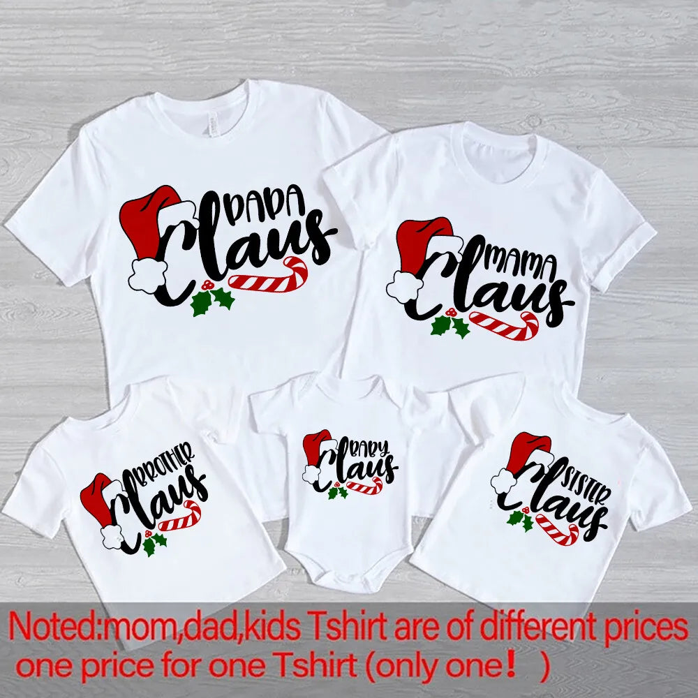 Christmas Family Matching Outfits Dad Mom Daughter Son and Baby Bodysuits Short Sleeve Tops Xmas Party Clothes Casual Family Set