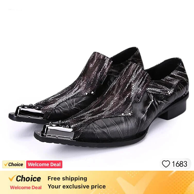 Amay Christia Bella Italian Style Metal Pointed Toe High Heels Men Business Formal Shoes Genuine Leather Men Party Dress Oxford Shoes