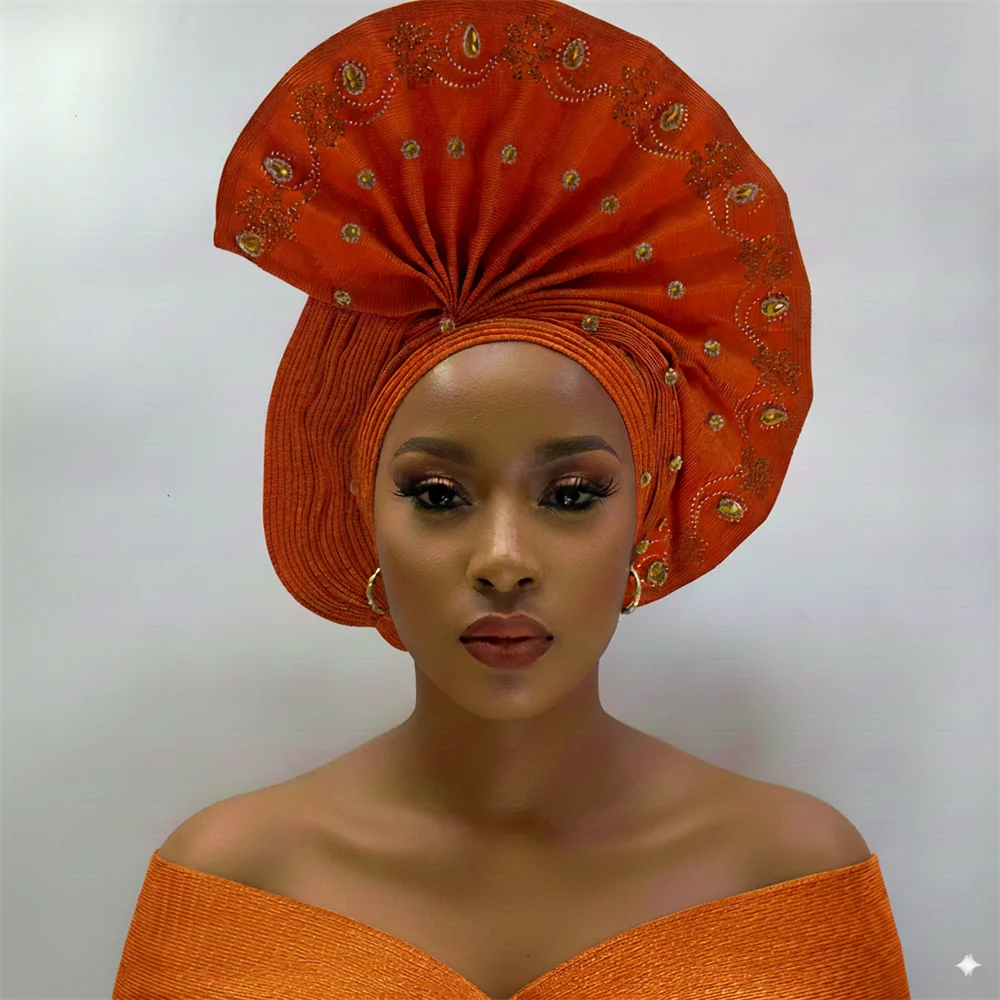Maxy Head tie Gele Luxury Handmade African Gele Turban with Stones Women’s Head Wear for Party Wedding
