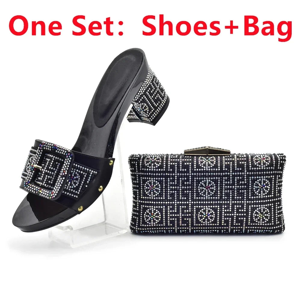 Maxy New Design Italian Matching Shoes and Bag Set Ladies Italian Shoes and Bag Set Decorated with Rhinestone Nigerian Women Pumps