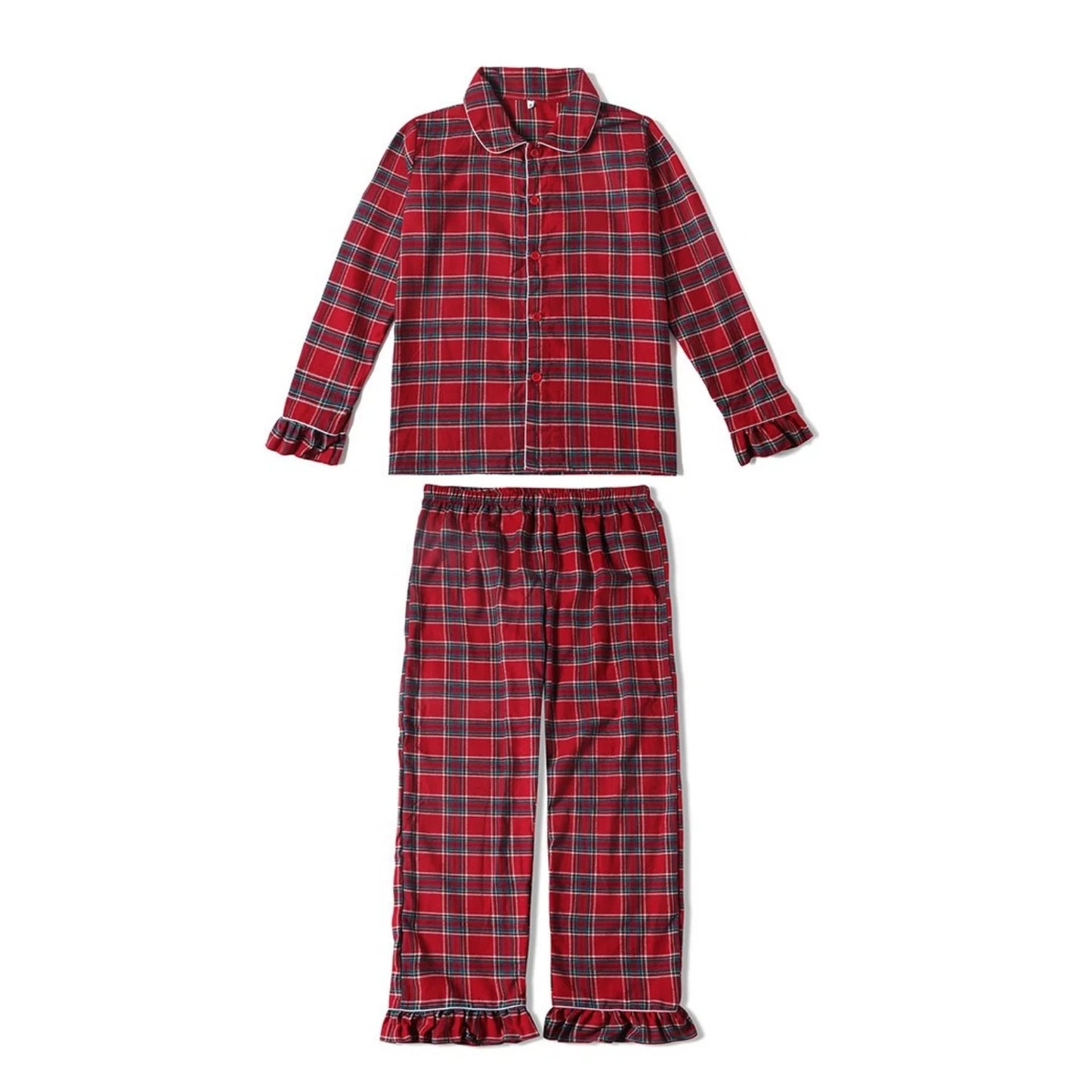 Babs pajamas red plaid cotton kids boy and girl family matching Christmas pyjamas sets