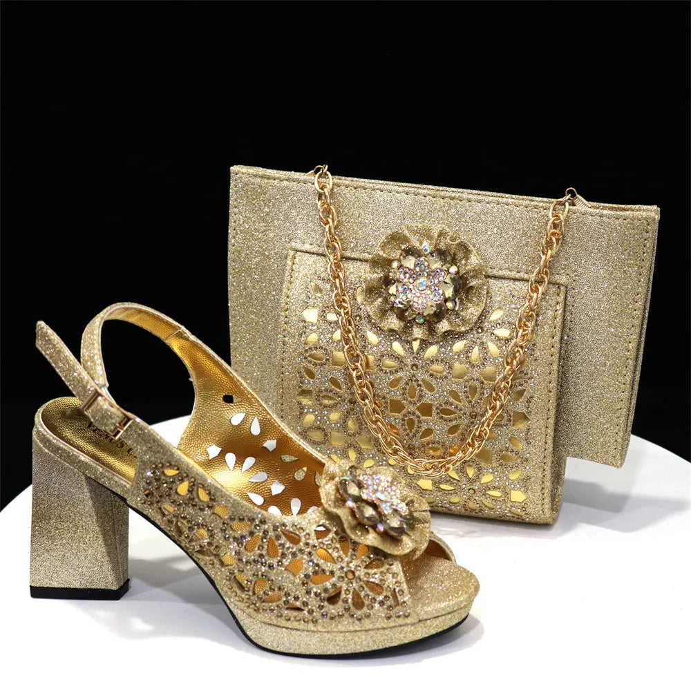 Latest Maxy Shoes and Bags To Match Shoes with Bag Set Women Shoes with Bag Decorated with Rhinestone Shoes and Bag Set