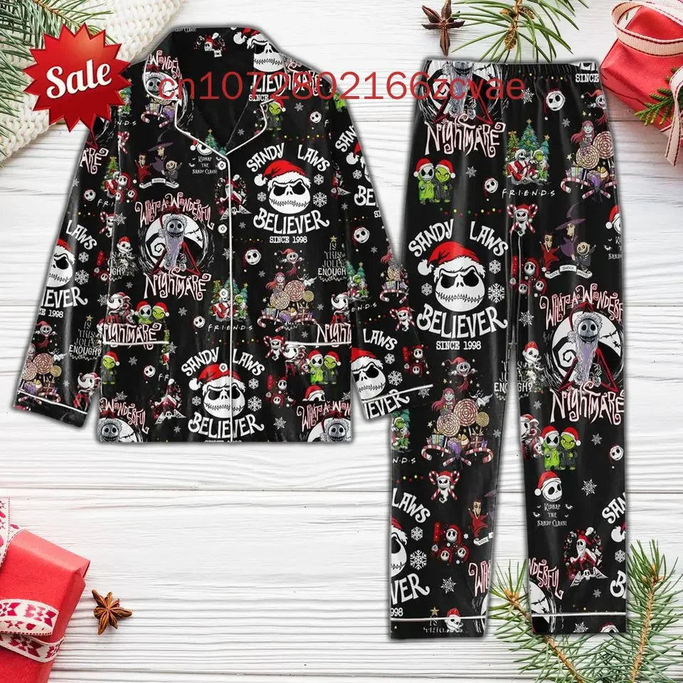 Maxy Disney Christmas Sally Autumn Long Sleeve Pants Two-piece Set Women's Pajamas Silk Pajamas Women's Cartoon Pajamas Pants Set