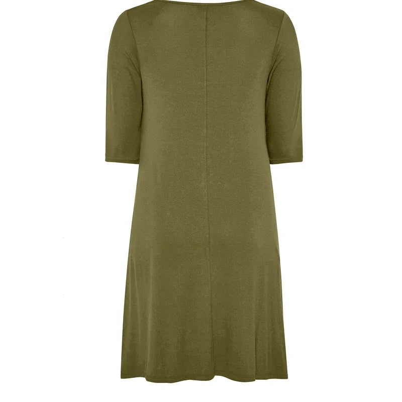 Amay Plus Size Half Sleeve Casual Summer Tunic Dress Pockets Front Loose Straight Midi Dress Large Size Flare Basic T-shirt Dress 7XL
