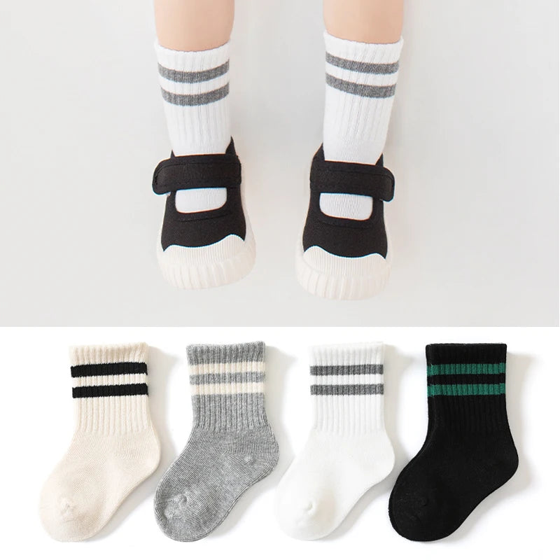 Maxy Children White Black Striped Sport Cotton Soft Tube School Ankle Short Socks for Baby Infant Toddler Kids Boys Girls Clothes