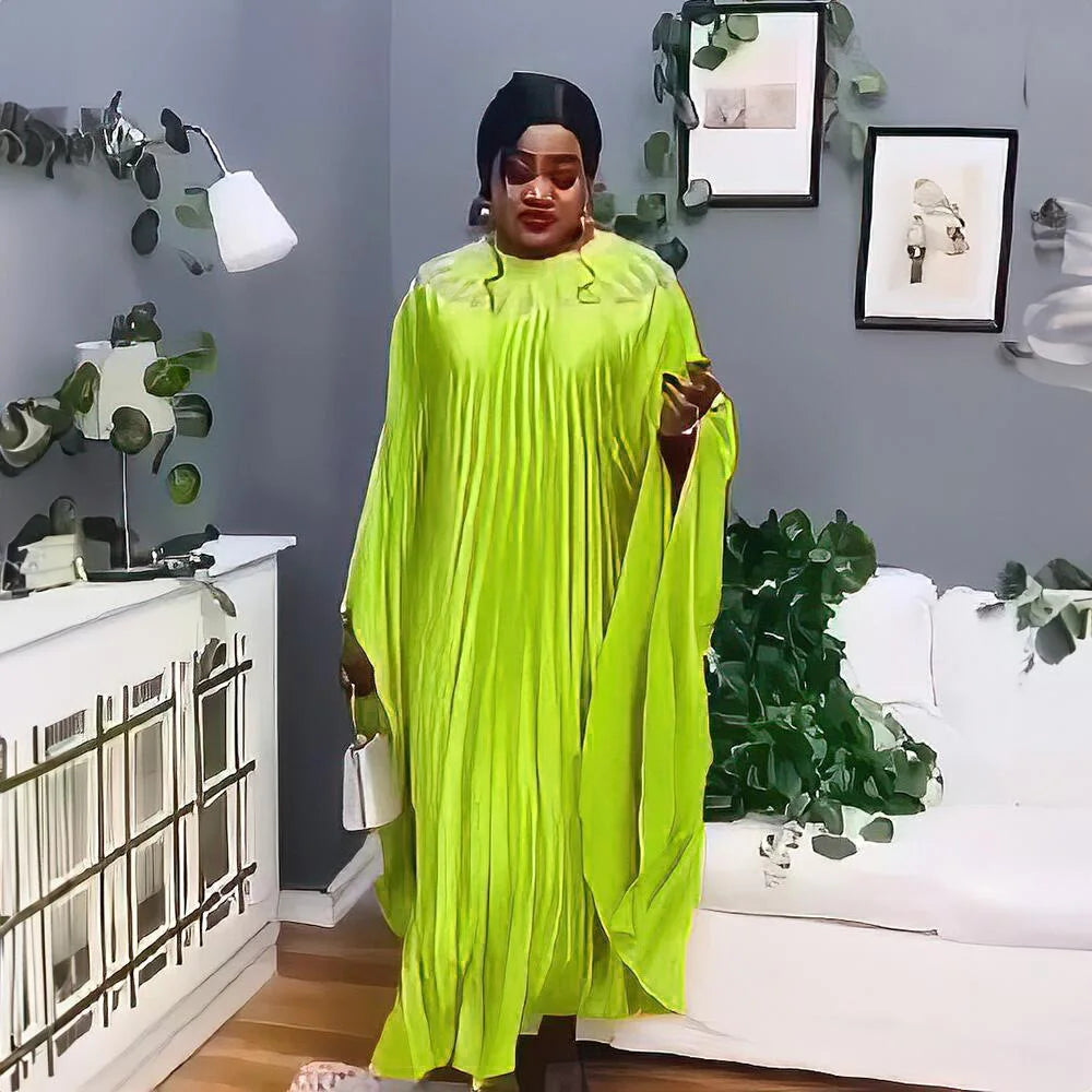 Maxy Women Pleated Diamonds Loose Maxy Evening Dress Djellaba Boubou Robe African Ankara Dashiki Dubai Turkey Abaya Kaftan Party Gown