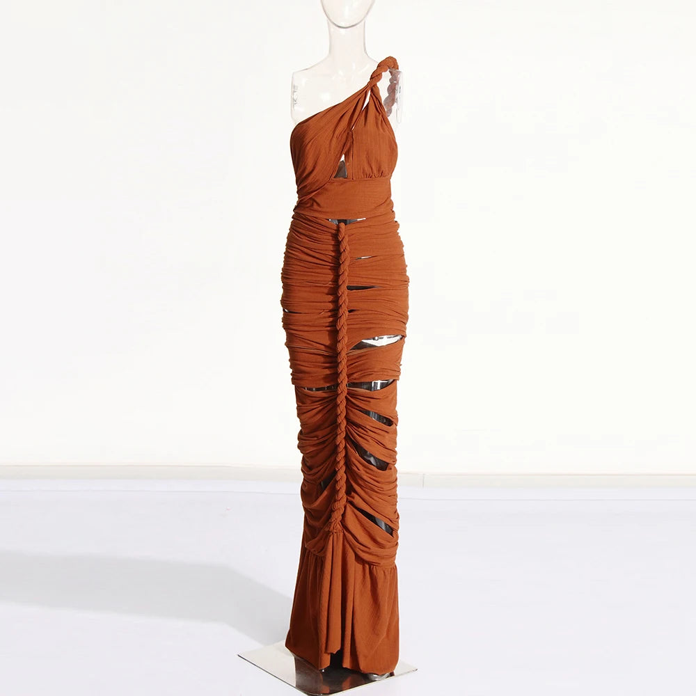 Maxy Sexy Folds Two Piece Sets for Women Diagonal Collar Sleeveless Tops High Waist Bodycon Skirts Slimming Set Female Fashion New