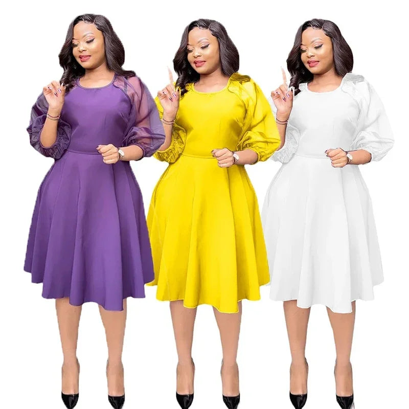 Amay Purple A-line Dresses For Women Evening Party High Waist Robe Ladies Elegant Midi Dress Clothing New