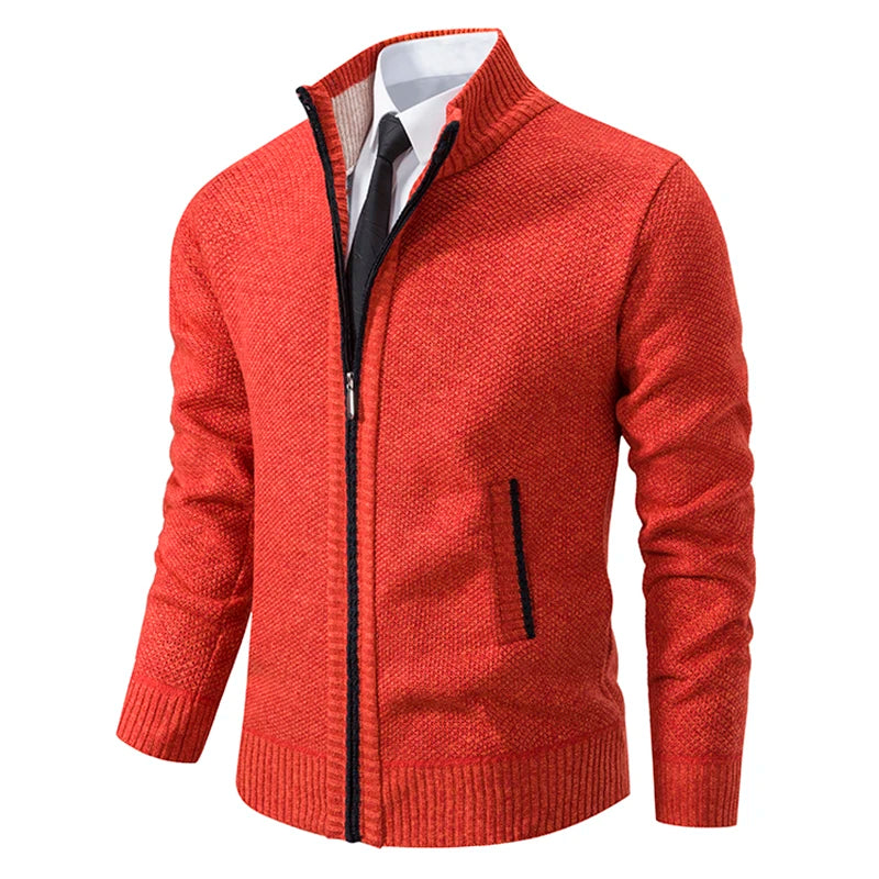 Visco Autumn And Winter New Jersey Men's Casual Sports Coat Solid Color Stand Collar Wweater Grab Fleece Warm Zipper Cardigan