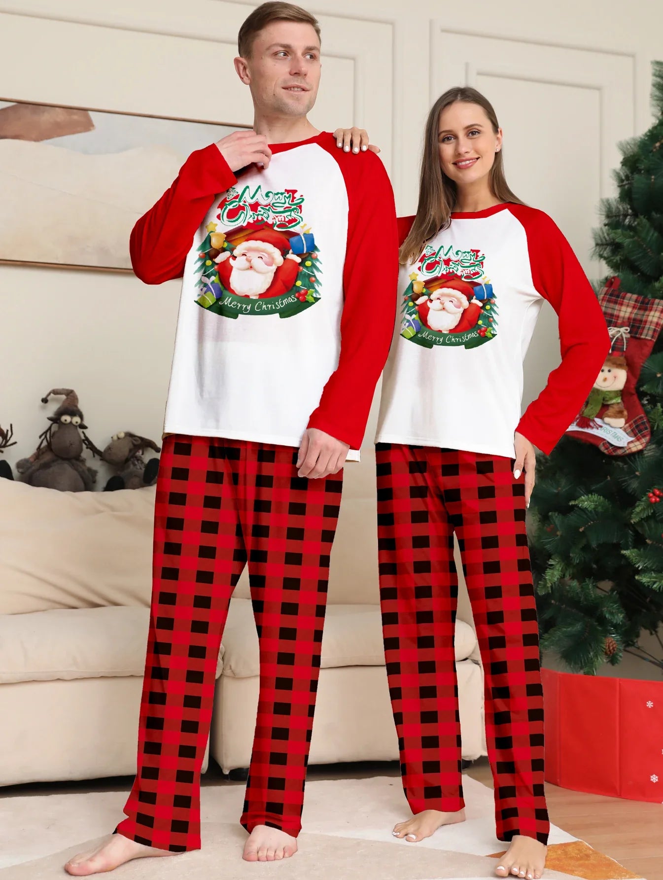 Maxy 2024 Merry Christmas New Year's Clothes Mom Daughter Dad Son Baby Matching Outfits 2 Pcs Suit Family Pajamas Cotton Homewear Pjs