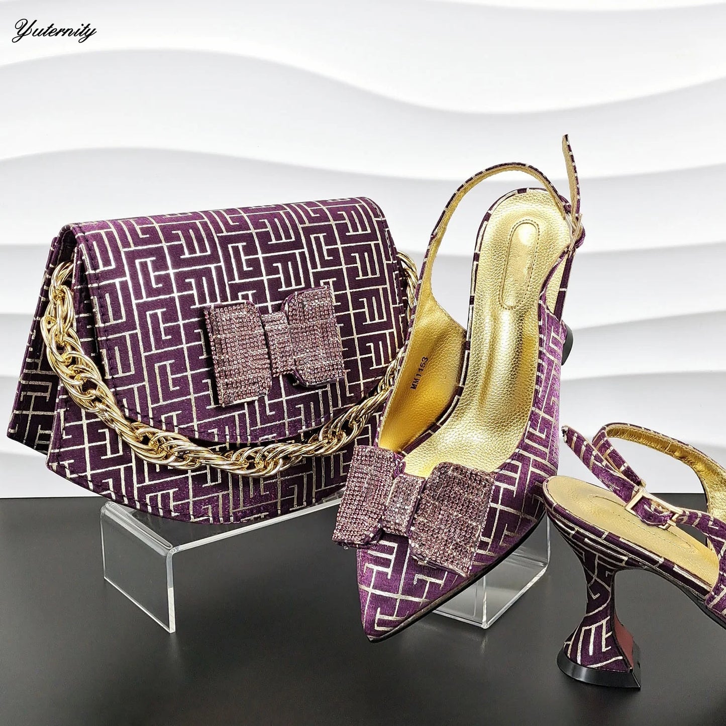 American Style Rhinestone Woman Shoes and Bags Set Latest Italian High Heels Sandals Shoes And Purse Set For Party