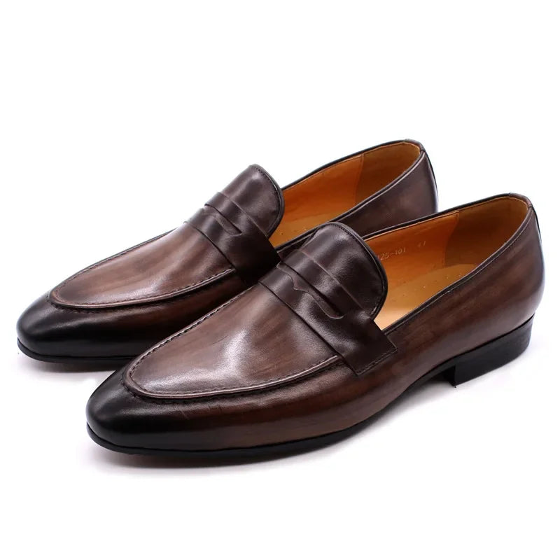 Amay Man Moccasins Soft High Quality Men Loafers Shoes Genuine Leather Italian Handmade Formal Business Slip on Dress Shoes