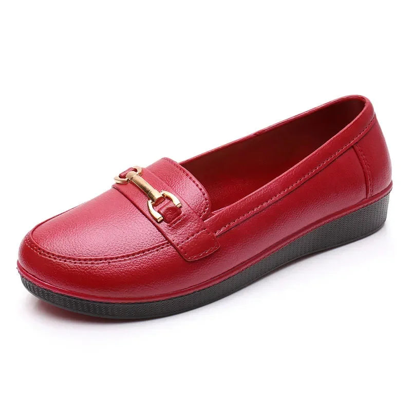 Maxy women casual round toe street anti skid shoes lady leisure black comfort hotel work flats red loafers fa42
