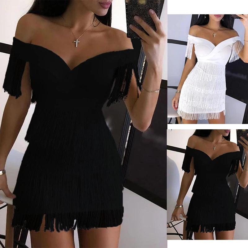 Maxy Elegantes Prom Evening Party Wear Women Sleeveless Bodycon Dress Summer Fringe Tassel White Dresses 2024 Sun Dress