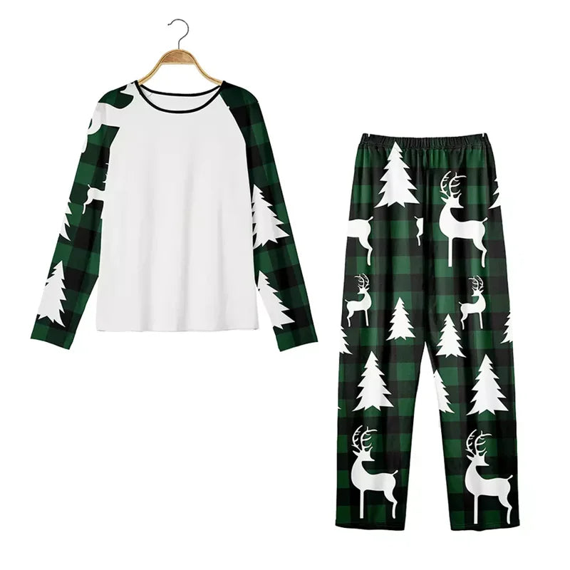 Max Blank Polyester Christmas Family Plaid Long Sleeve Clothes Sleepwear Matching Outfits Pajamas Set for Customized