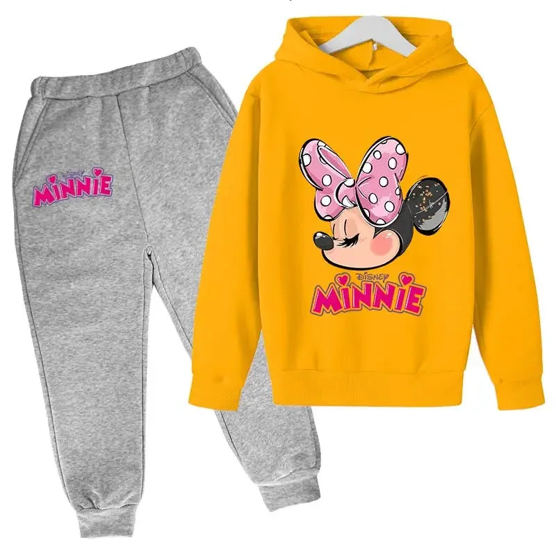 Minnie Mouse Clothes Set For Baby Girls With Autumn Winter Suit Mickey Mouse Toddler Kid Hoodies Set Infant Boy Clothing