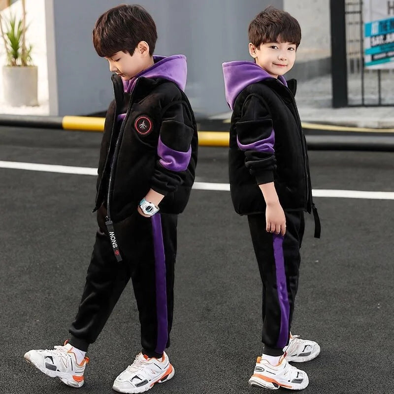 Maxy Boys Sweatshirts +Pants Kids Suits 3PCS/Set Cotton New Velvet Spring Autumn Cotton Tracksuits Sport Christmas Gift Children