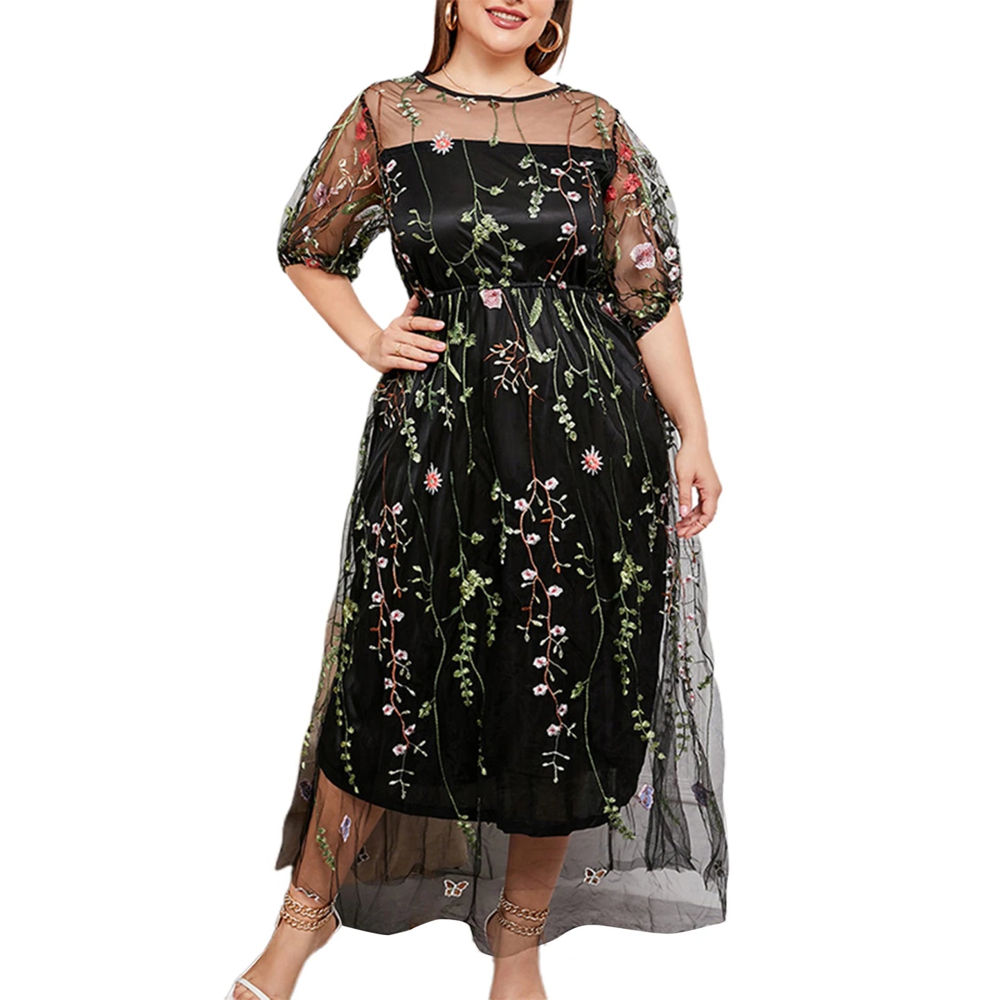 Maxy Women s Lace Dress Off Shoulder Floral Embroidered Short Sleeve V Neck Plus Size Evening Party Elegant Gown