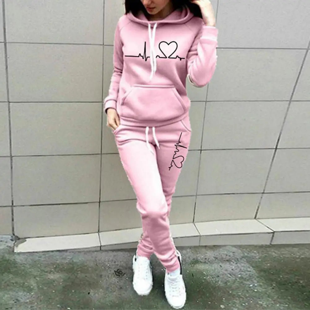 Maxy Women Sports Suit Pullover Elastic Waist Two-piece Set Soft Solid Color Lady Hoodie Suit Lady Tracksuit Wear Resistant