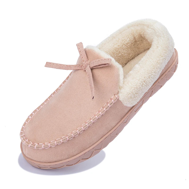 Women Loafers Shoes Warm Moccasins Flat Shoes 2024 Fashion Winter Warm Faux Fur Flock Loafers Ladies Slip On Shallow Boat Shoes