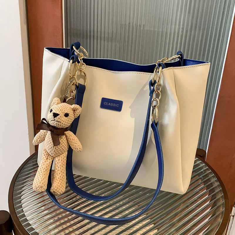 Maxy Genuine leather high-end women's bag new fashion trend cute pendant large capacity single-shoulder hand tote bag